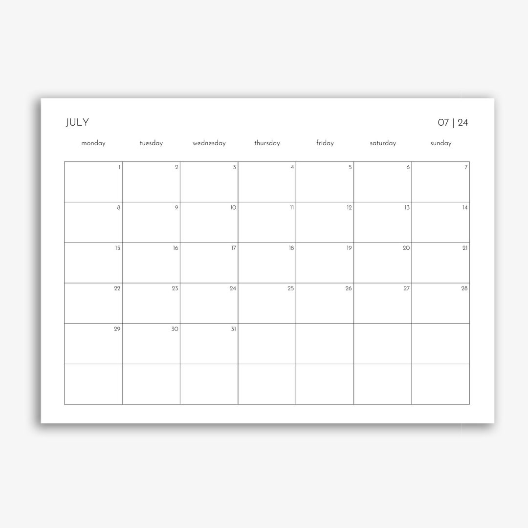 2024 A3 Monthly Calendar, Printable Minimalist Planner, Landscape PDF ...