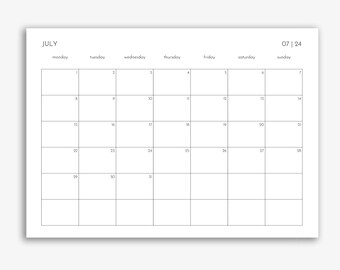 2024 A4 Monthly Calendar, Printable Minimalist Planner, Landscape PDF ...