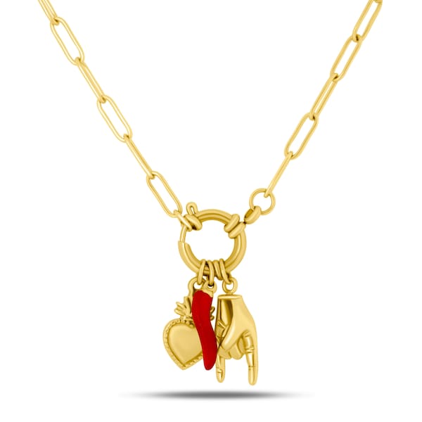 Collier porte-bonheur pour femme | Sacré-Cœur | Corne et cornes | Collier de corne rouge | Collier en acier inoxydable | Collier Corne Napolitaine