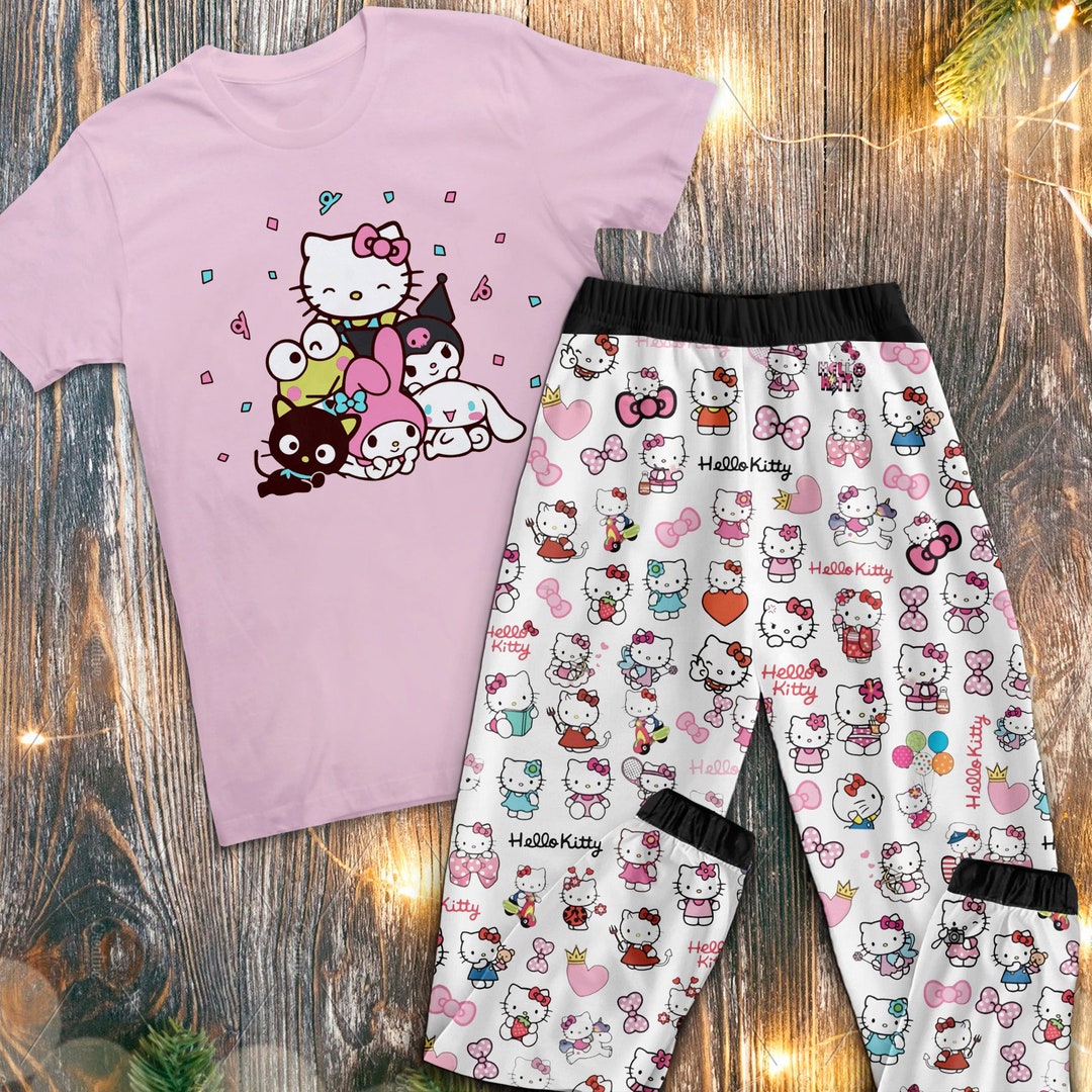 Hello Kitty Christmas Pajamas Set Cute Cat Christmas Pajamas Etsy