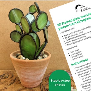 Digital Pattern for 3D Stained Glass Cactus and Instructions, Succulent Plant, PDF Instant Digital Download, Hobby License, Hand Drawn
