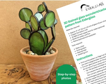 Hand-Drawn Pattern for 3D Stained Glass Cactus and Instructions, Succulent Plant, PDF Instant Digital Download, Hobby License