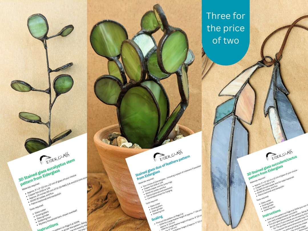 Stained Glass Nature Patterns three for the Price of Two, Feather, 3D