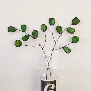 Stained Glass Eucalyptus Stem, Leaves on Wire Letterbox Gift, Olive Branch, Everlasting Foliage for Display