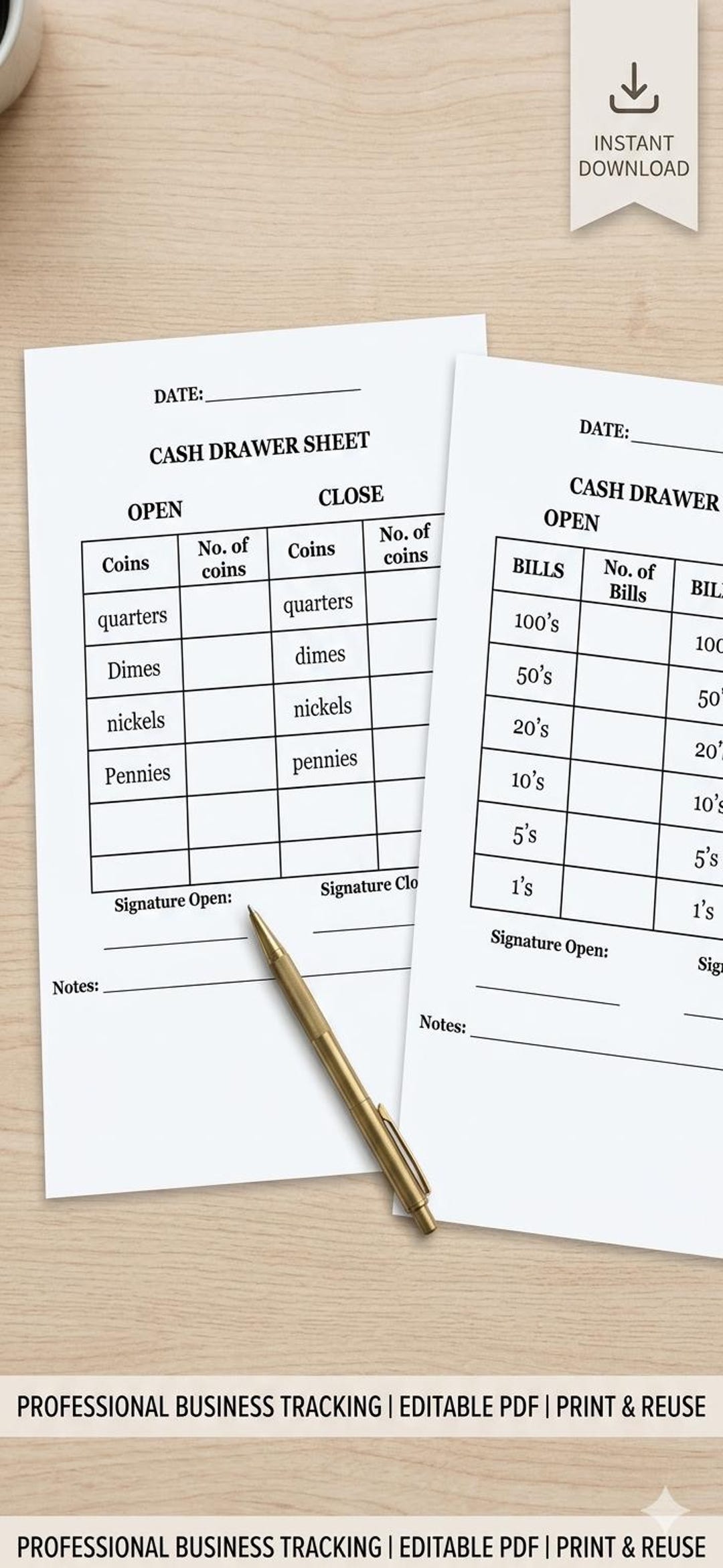Editable Cash Drawer Worksheet/drawer Count for Business/cash Register ...