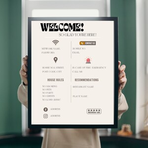 Airbnb Welcome Sign- Airbnb hosts- Vacation Rental Printable-Editable Template-Guest Arrival Poster-House Rules-WIFI Password-Sign for VRBO
