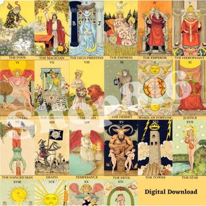 Cartas imprimibles de la baraja del Tarot Clásico, Baraja del Tarot Rider Waite Smith, Cartas del Tarot Clásico Descargar Baraja de Tarot Digital para Principiantes