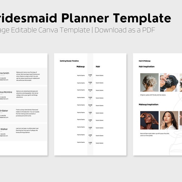 Bridesmaid Planner Template, Complete Digital Template Printable Editable Digital Download, Printable Download Canva Template