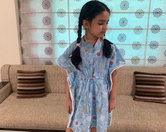 Half Sleeves Sky Blue Kaftan Dress