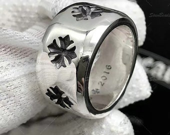 CH Geïnspireerd Smooth Cross Ring - Unisex Vintage Punk Wide Cross Flower Ring