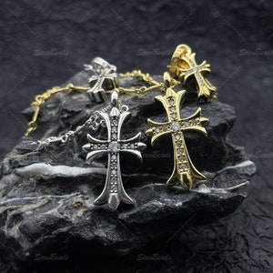 High-End CH Inspired Cross Necklace - Gold Plated with Zirconia Stones, Couples' Pendant