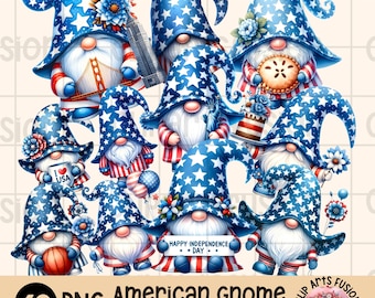 Bundle di clip art gnomo del 4 luglio, collezione PNG grafica gnomo americano, set di clip art 69 PNG, celebrazione del Giorno dell’Indipendenza Nome