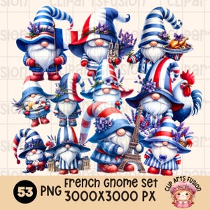 フランスのノーム クリップアート バンドル | フランス旅行グラフィック コレクション | かわいい Nome Française | 文化ノーム イラスト セット | 53 PNG アート