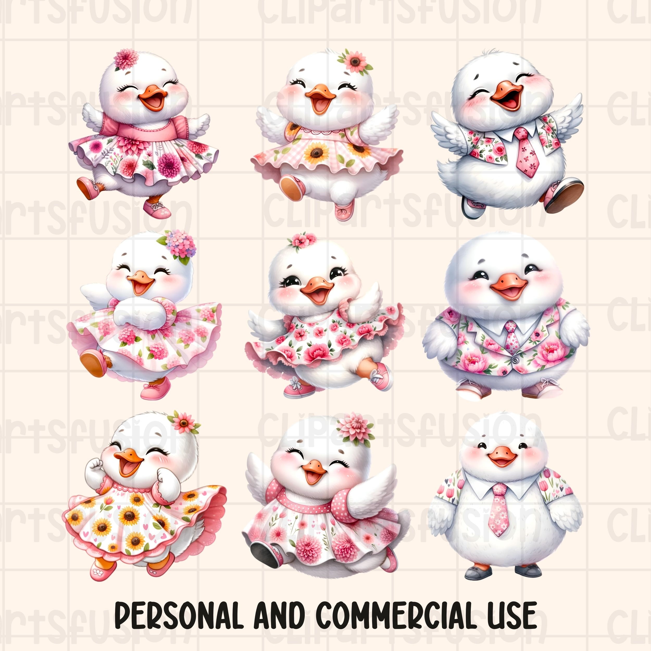 30 PNG Whimsical Baby Swans Clip Art Set | Cute Watercolor Graphics ...