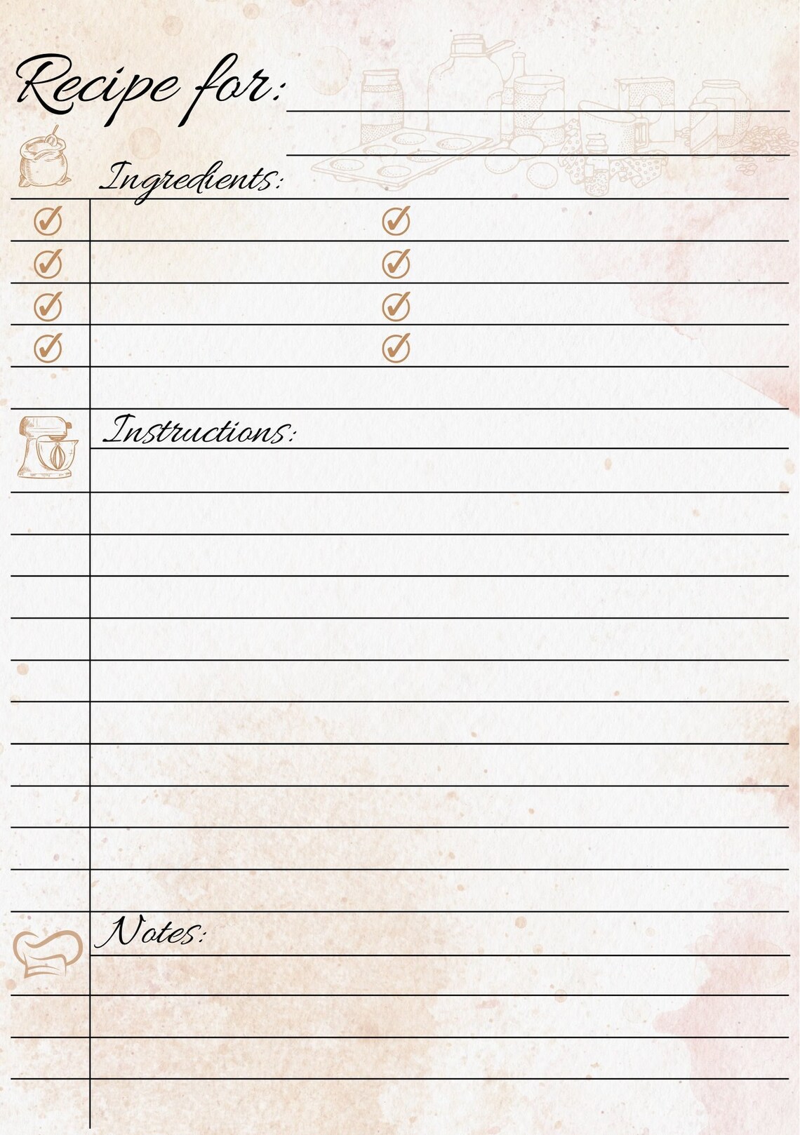 Printable Recipe Card Template, Instant Download, A5, Vintage ...