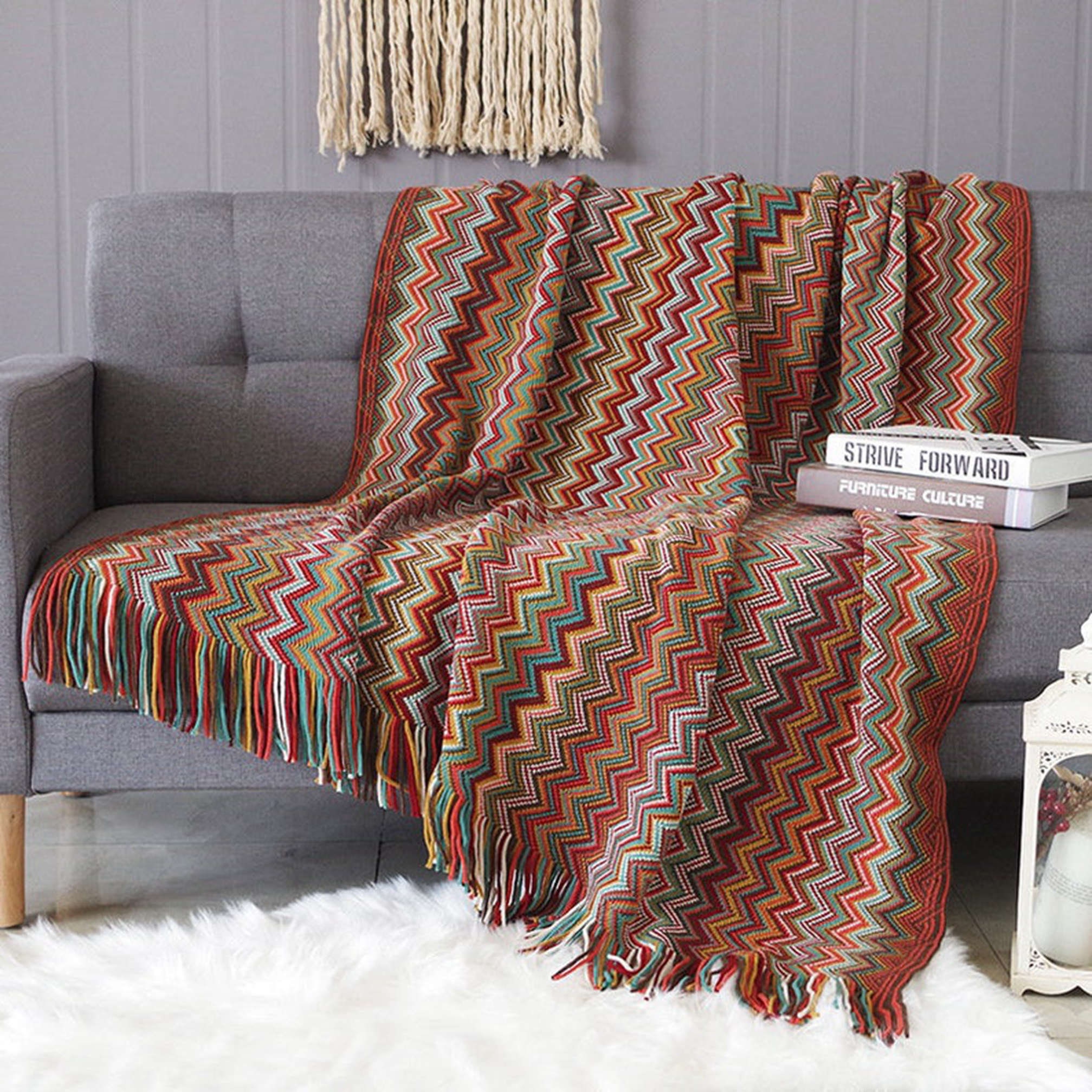 Retro Sofa Throw Woven Bed Throw Vintage Mid Century Style Etsy UK