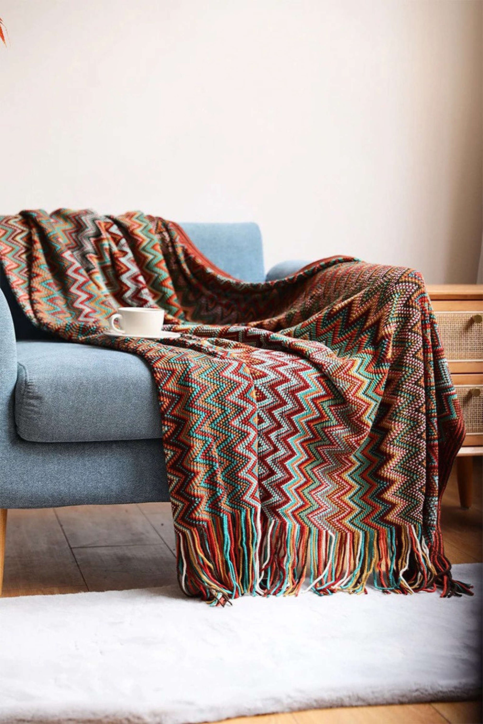 Retro Sofa Throw Woven Bed Throw Vintage Mid Century Style Etsy UK