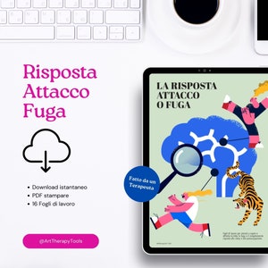 PDF stampabile. Fogli di lavoro: "Attacco, fuga, congelamento o spegnimento". Schede di lavoro e riflessioni.