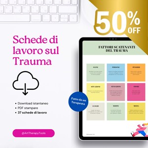 PDF stampabile ITA. Pacchetto di lavoro sul Trauma: PTSD, ansia, coping, autostima, terapia narrativa, piano di sicurezza, terapia di crisi.