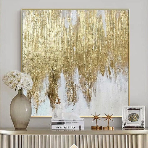 Large Abstract Gold Leaf Oil Painting on Canvas Original Boho Etsy Canada
