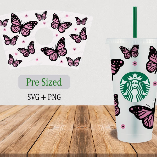 Butterfly SVG 24oz Venti Cold Cup, Butterfly Design Cold Cup 24oz, Full Wrap Svg Png Digital Download