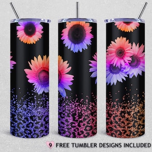 Glitter Leopard Sunflowers 20oz Tumbler Wrap (PNG Digital Download)