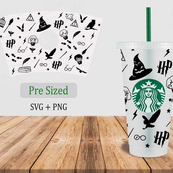 Wizard SVG 24oz Venti Cold Cup, Wizard Symbols Cold Cup 24oz, Full Wrap Svg Png Digital Download