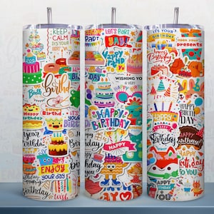 Happy Birthday Design 20 Unzen Tumbler Wrap, Geburtstag 20 Unzen Skinny Tumbler Verpackung PNG