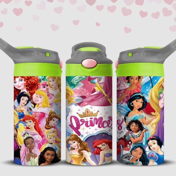 Princess Kids 12oz Tumbler Sublimation Designs, Princess Tumbler Wrap, Water Bottle 12 oz skinny straight design, PNG Digital Download