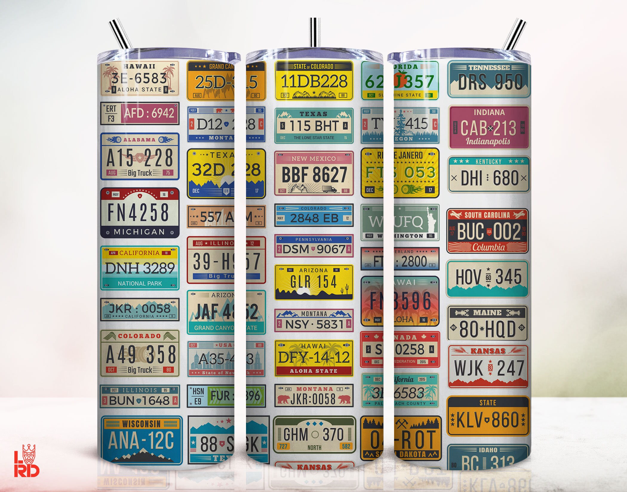 American Car Plaques Tumbler wrap, 20 oz tumbler Sublimation Designs for Straight & Tapered, PNG