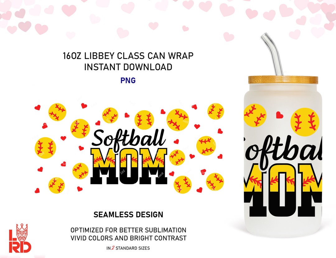 Mom Softball Design 16 Oz Libbey Glass Can, Softball 16oz Glass Can ...