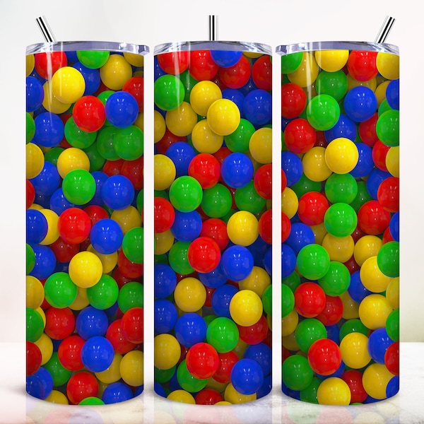 Ball Pit 20oz Skinny Tumbler Sublimation, Colored Ball Tumbler Straight and Tapered Design, PNG