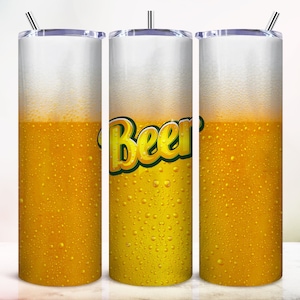 Beer Tumbler Sublimation Design, Beer Glass 20oz Skinny Tumbler Design, Beer Lover Sublimation, Dad Tumbler Wrap, PNG Download