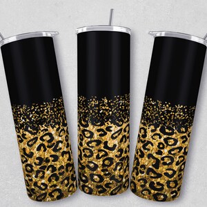 20 oz Skinny Tumbler Sublimation Design Template, Glitter Gold Leopard Tumbler Straight and Tapered Design, PNG