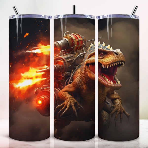 Exquisite Metallic Dinosaur Tumbler- 20 oz Sublimation Print; Stylish Compact Design, Digital Download Included.