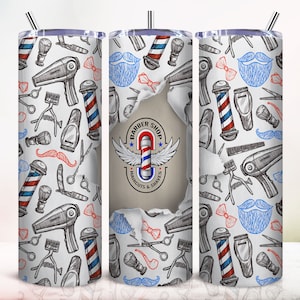 20oz Skinny Tumbler Barber Shop Sublimation Design, Barber Shop Tumbler Wrap, Straight and Tapered, PNG