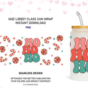 HoHo Christmas Libbey Glass Can Wrap: 16oz Sublimation Design (PNG, SVG)