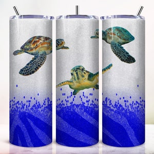 Sea Turtles Sublimation Tumbler Designs, Glitter ocean 20oz Skinny Tumbler Wrap Template, PNG Digital Download