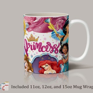 Princess Mug Sublimation Template, Sublimation Designs for 11oz, 12oz and 15oz Mug, PNG Mug Templates, Cricut Mug Press Designs Wrap