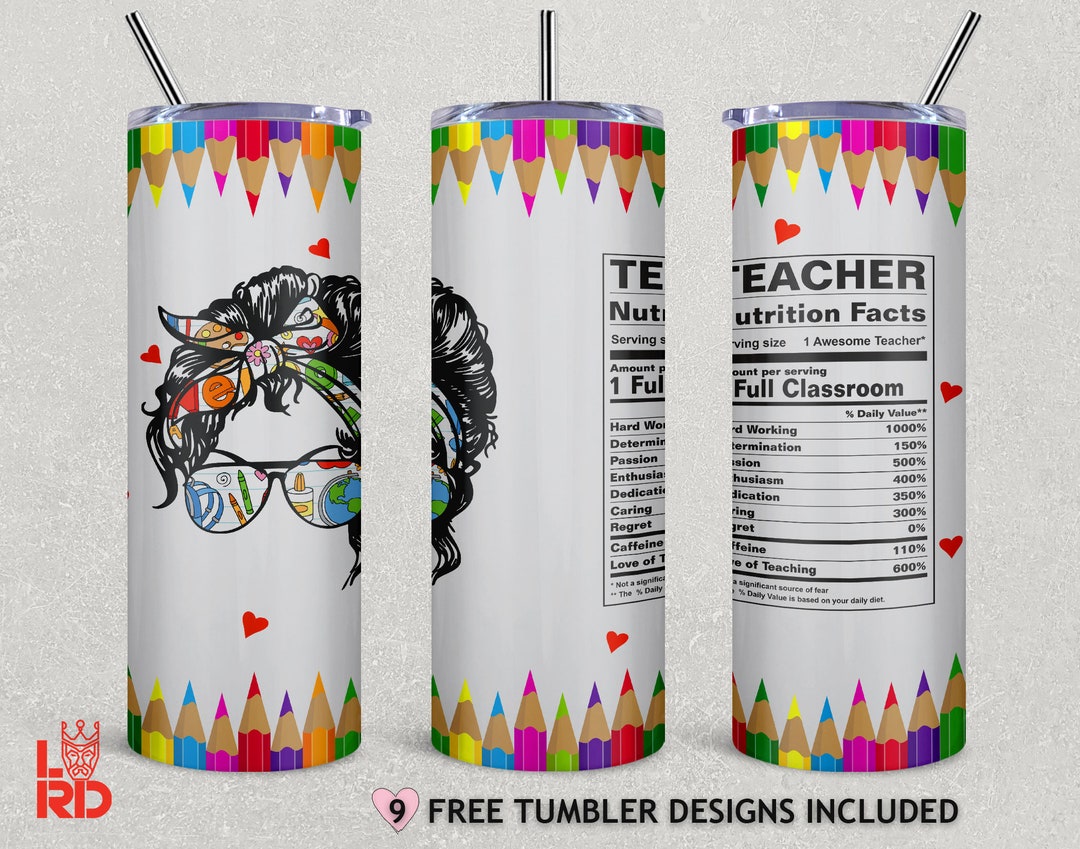Teacher Nutrition Facts Crayons Tumbler Design Back to School Etsy