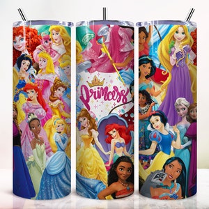 20oz Princess Skinny Tumbler Sublimation Designs, Princess Tumbler Wrap, 20 oz Straight and Tapered Tumbler Design, PNG Digital Download