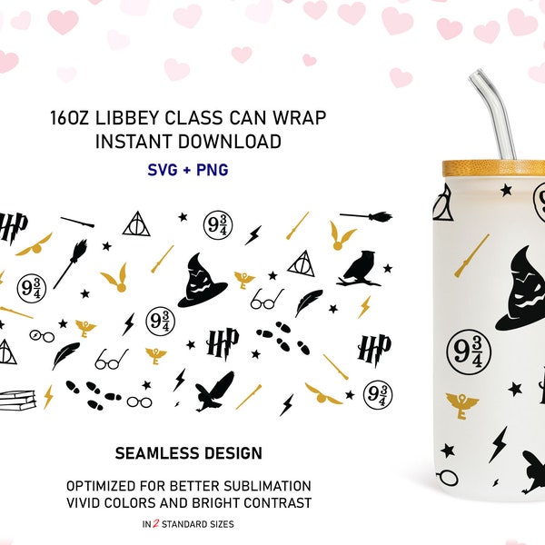 Magical SVG, Harry 16 oz Libbey Glass Can Wrap Sublimation Design, Harry Glass Can Design, Digital Download PNG