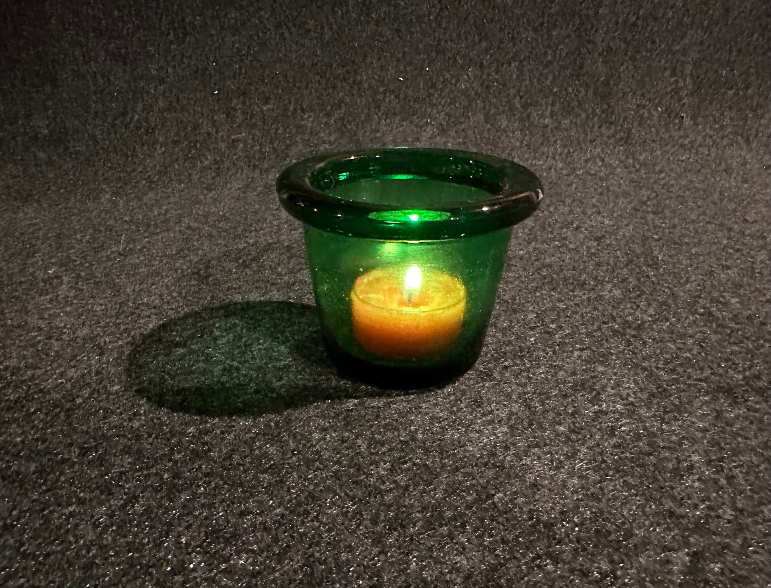 Green Glass Round Votive Holder Vintage Etsy