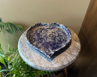 BENNINGTON POTTERS Blue Splatterware Stoneware Heart Dish ~ Vintage