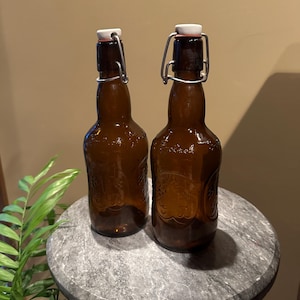 GROLSCH Brown Glass Beer Bottle with Ceramic Stopper ~ Set of 2 ~ Vintage