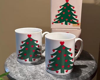 Christmas Tree Coffee Mugs ~ Set of 2 ~ 1980 ~ Vintage