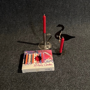 Primitive Mini Candle Holders ~ Set of 2 with Box of 20 &quot;Party Candles&quot; ~ Vintage