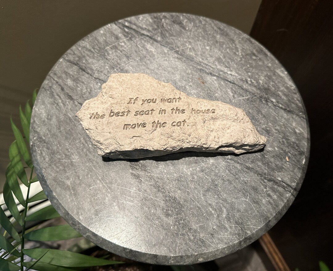 Stone Paperweight With Cat Saying Vintage Etsy