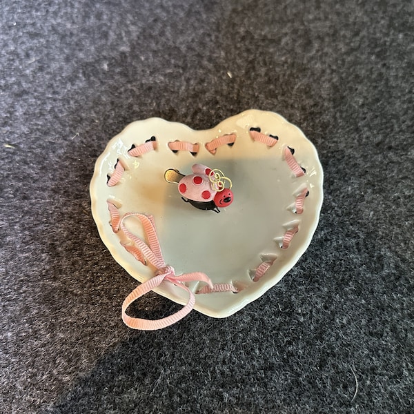 Heart Shaped Trinket Dish with Ladybug Trinket