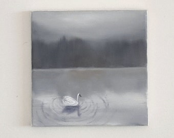 The white swan - oil painting on canvas 20X20cm